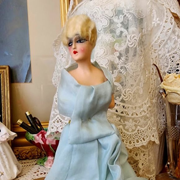 Antique Chalk Ware Art Deco Pin Cushion Doll - Picture 1 of 9